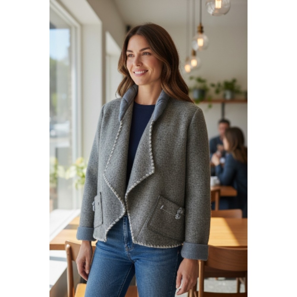 Tara Vao Snap Button Coat Wool Blend Gray Pockets S‎ Lagenlook CLEAN
